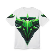 Load image into Gallery viewer, Bold Graphic Unisex Tee, Gamer Apparel, Green Gaming Shirt, AOP T-Shirt for Events, Unique Gift for Gamers