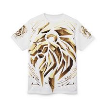 Load image into Gallery viewer, Golden Lion Graphic Tee, Bold Lion Shirt, AOP Unisex T-Shirt, Unique Gift for Him or Her, Animal Lover Apparel