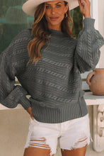 Load image into Gallery viewer, Gray Mock Neck Lantern Sleeve Cable Knit Sweater
