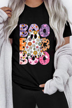 Load image into Gallery viewer, Black BOO Floral Ghost Print Crew Neck Halloween T Shirt
