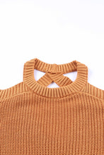 Load image into Gallery viewer, Brown Crew Neck Cold Shoulder Hollow-out Back Sweater
