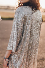 Load image into Gallery viewer, Black Sequin 3/4 Sleeve Open Front Duster Kimono
