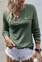 Load image into Gallery viewer, Mist Green Long Sleeve Snap Button Henley Top
