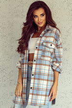 Load image into Gallery viewer, Sky Blue Plaid Flap Pocket Long Sleeve Shacket
