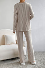Load image into Gallery viewer, Khaki Ribbed Knit V Neck Slouchy Two-piece Outfit
