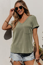 Load image into Gallery viewer, Carbon Grey Twist Short Sleeve Corded V Neck Top

