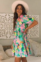 Load image into Gallery viewer, Green Floral Puff Sleeve Collar Buttoned Babydoll Dress
