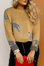 Load image into Gallery viewer, Camel Fuzzy Cheetah Accent Round Neck Sweater
