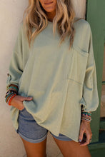 Load image into Gallery viewer, Green Ribbed Roll-tab Sleeve Chest Pocket Oversize Top
