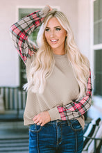 Load image into Gallery viewer, Apricot Plaid Raglan Sleeve Sweatshirt
