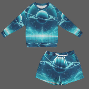 Design 120059663 Aquarius  Long Sleeve Fleece Sweatshirt & Drawstring Shorts Set