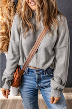 Load image into Gallery viewer, Gray Turtleneck Drop Shoulder Bubble Sleeve Knit Sweater
