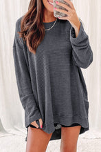 Load image into Gallery viewer, Black Waffle Knit High Slits Oversized Top
