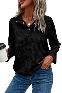 Laurel Green Textured Knit Buttoned Kangaroo Pocket Sweatshirt