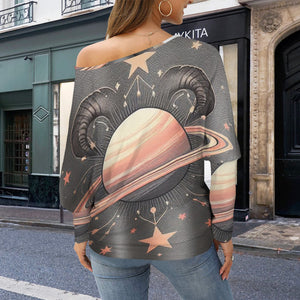 Designer (22) Capricorn Casual Long Batwing Sleeve Off Shoulder Sweater