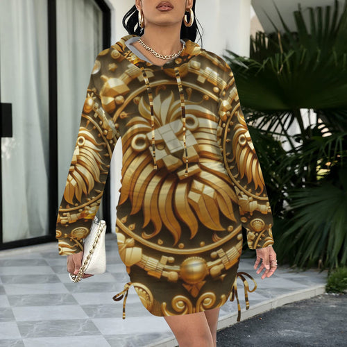 Design 77 Leo long sleeve hooded drawstring sweatshirt dress