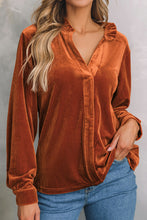 Load image into Gallery viewer, Gold Flame Frilled Collar Velvet Shirt
