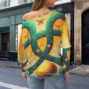 Designer (35) Pisces Casual Long Batwing Sleeve Off Shoulder Sweater