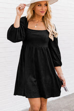 Load image into Gallery viewer, Brown Suede Square Neck Puff Sleeve Dress
