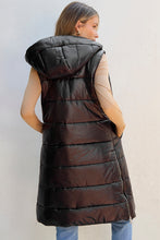 Load image into Gallery viewer, Dark Grey Hooded Long Quilted Vest Coat
