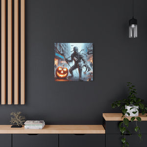 Halloween Canvas Art, Spooky Decor for Fall Celebrations, Mummy with Pumpkins, Cozy Wall Art, Haunted House Vibes