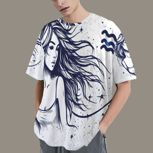 Aquarius Round Neck Loose T-Shirt (Rough Sketch) 3