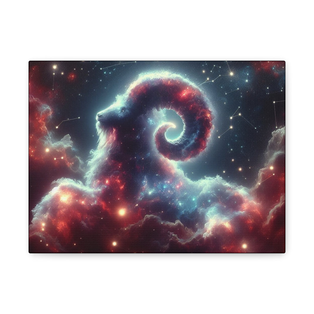 Celestial Ram Canvas Print, Astronomical Art for Home Decor, Unique Gift for Astrology Lovers, Cosmic Wall Art, Stretched Canvas