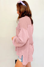 Load image into Gallery viewer, Pink Exposed Seam Patchwork Bubble Sleeve Waffle Knit Top
