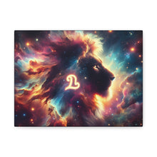 Load image into Gallery viewer, Cosmic Lion Art Canvas Print, Zodiac Wall Art, Leo Decor, Celestial Home Decor, Astrology Gift, Vibrant Galaxy Art

