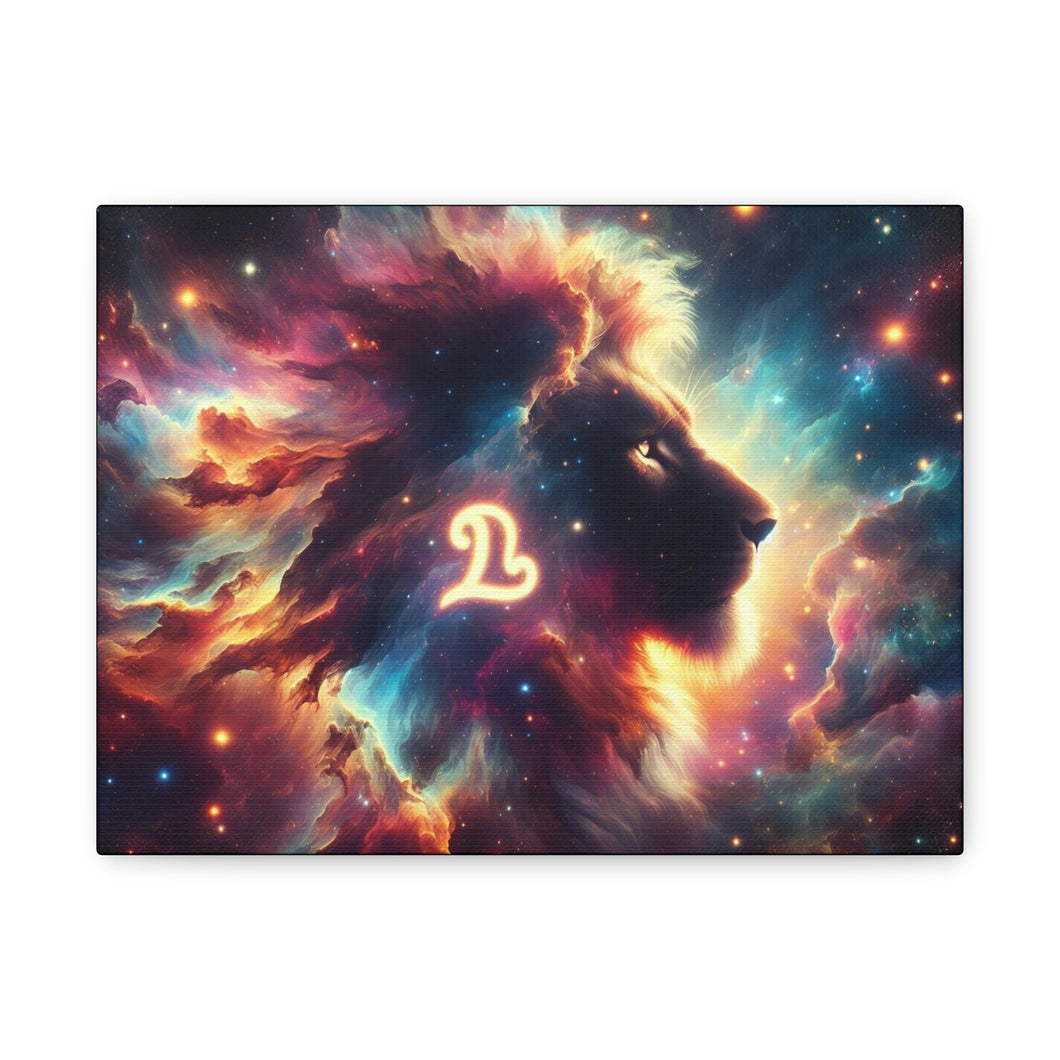 Cosmic Lion Art Canvas Print, Zodiac Wall Art, Leo Decor, Celestial Home Decor, Astrology Gift, Vibrant Galaxy Art