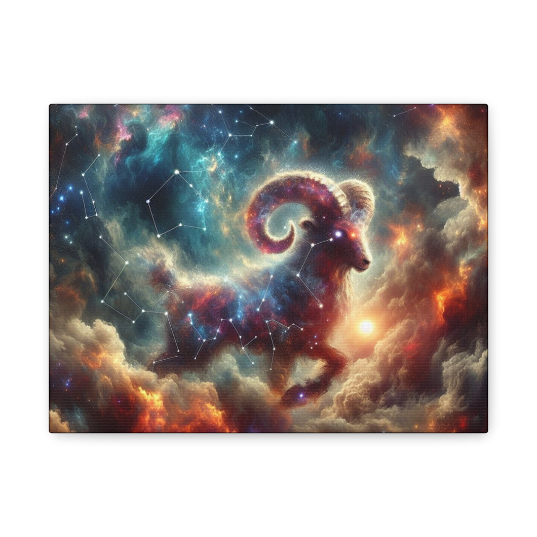Celestial Aries Ram Canvas Art, Zodiac Decor, Astrological Wall Art, Gift for Astrology Lovers, Cosmic Home Decor, Unique Art Piece