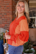 Load image into Gallery viewer, Fiery Red Studded V Neckline Exposed Seam Textured Knit Top
