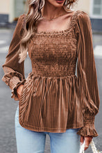 Load image into Gallery viewer, Pink Smocked Ribbed Velvet Babydoll Top
