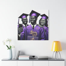 Load image into Gallery viewer, Graduation Celebration Canvas Print, Wall Art for Graduates, Purple Graduation Gift, College Commencement Decor, Customizable Canvas
