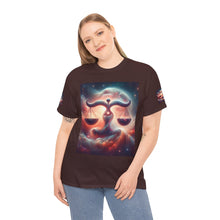 Load image into Gallery viewer, Cosmic Libra Justice Tee, Celestial Balance Shirt, Astrology Themed T-Shirt, Gift for Science Lovers, Unisex Heavy Cotton Tee
