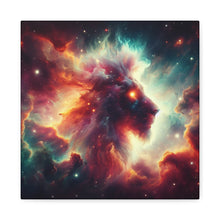 Load image into Gallery viewer, Cosmic Lion Canvas Art, Galaxy Decoration, Home Decor, Inspirational Wall Art, Gift for Lion Lovers, Space Art Print
