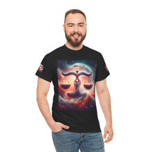 Load image into Gallery viewer, Cosmic Libra Justice Tee, Celestial Balance Shirt, Astrology Themed T-Shirt, Gift for Science Lovers, Unisex Heavy Cotton Tee
