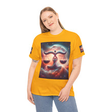 Load image into Gallery viewer, Cosmic Libra Justice Tee, Celestial Balance Shirt, Astrology Themed T-Shirt, Gift for Science Lovers, Unisex Heavy Cotton Tee
