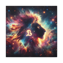 Load image into Gallery viewer, Cosmic Lion Art Canvas Print, Zodiac Wall Art, Leo Decor, Celestial Home Decor, Astrology Gift, Vibrant Galaxy Art
