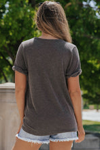 Load image into Gallery viewer, Carbon Grey Twist Short Sleeve Corded V Neck Top
