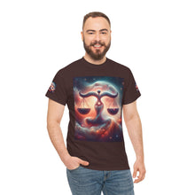 Load image into Gallery viewer, Cosmic Libra Justice Tee, Celestial Balance Shirt, Astrology Themed T-Shirt, Gift for Science Lovers, Unisex Heavy Cotton Tee
