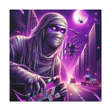 Load image into Gallery viewer, Purple Horror Mummy Canvas Art, Spooky Home Decor, Halloween Wall Art, Horror Movie Print, Gothic Wall Hanging

