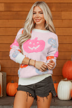 Load image into Gallery viewer, Beige Halloween Cute Pumpkin Pattern Sweater

