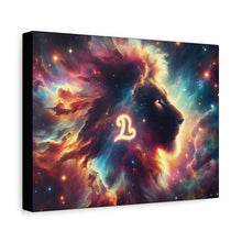 Load image into Gallery viewer, Cosmic Lion Art Canvas Print, Zodiac Wall Art, Leo Decor, Celestial Home Decor, Astrology Gift, Vibrant Galaxy Art
