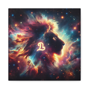 Cosmic Lion Art Canvas Print, Zodiac Wall Art, Leo Decor, Celestial Home Decor, Astrology Gift, Vibrant Galaxy Art