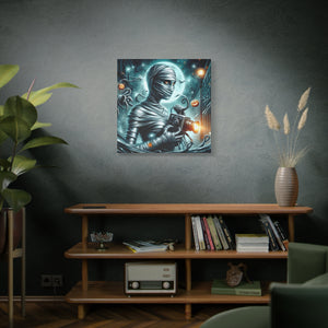 Spooky Mummy Canvas Art, Halloween Home Decor, Unique Wall Art, Horror Theme Decoration, Ghostly Photography Print