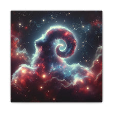 Load image into Gallery viewer, Celestial Ram Canvas Print, Astronomical Art for Home Decor, Unique Gift for Astrology Lovers, Cosmic Wall Art, Stretched Canvas
