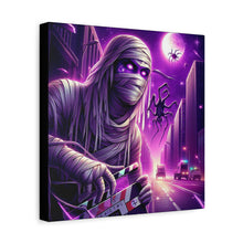 Load image into Gallery viewer, Purple Horror Mummy Canvas Art, Spooky Home Decor, Halloween Wall Art, Horror Movie Print, Gothic Wall Hanging
