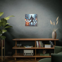 Load image into Gallery viewer, Halloween Canvas Art, Spooky Decor for Fall Celebrations, Mummy with Pumpkins, Cozy Wall Art, Haunted House Vibes
