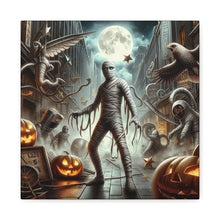 Load image into Gallery viewer, Spooky Mummy Art Canvas Print | Halloween Home Decor, Fall Wall Art, Unique Gift, Framed Mummy Artwork, Creepy Halloween Decor
